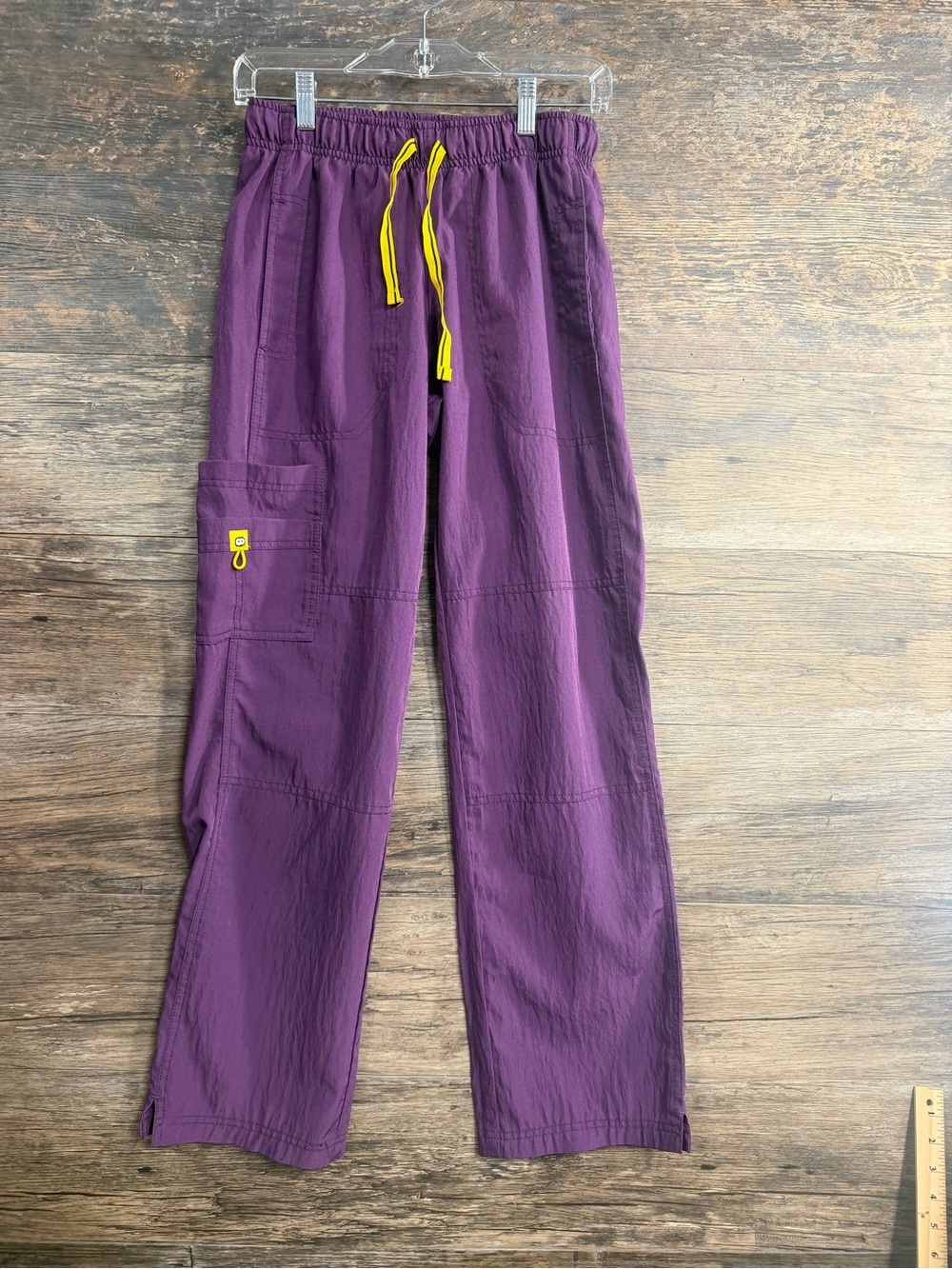 WonderWink Purple Cargo Scrub Pants with Yellow Drawstring